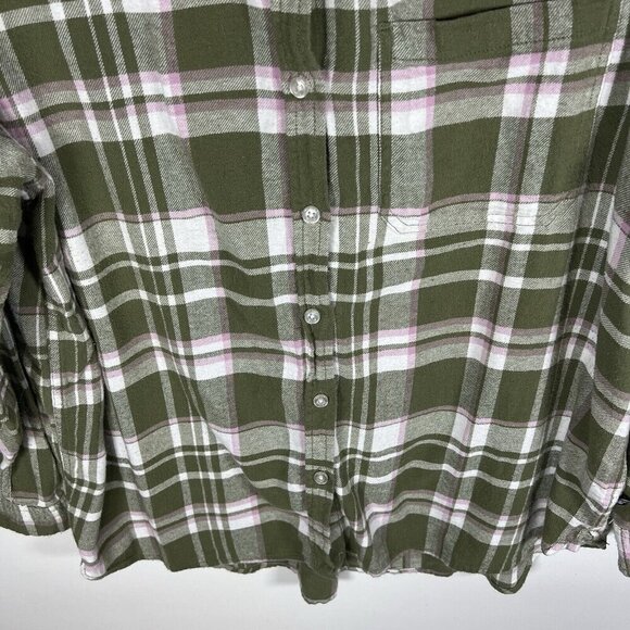 GAP‎ Women's Long Sleeve Button Down Relaxed Fit Flannel Shirt Size XL Green - Picture 4 of 10